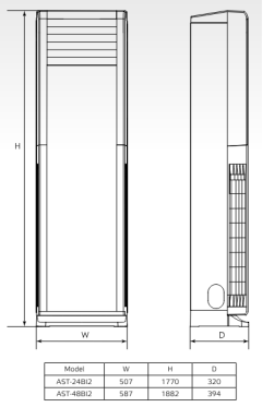 Wymiary jednostki wewnętrznej